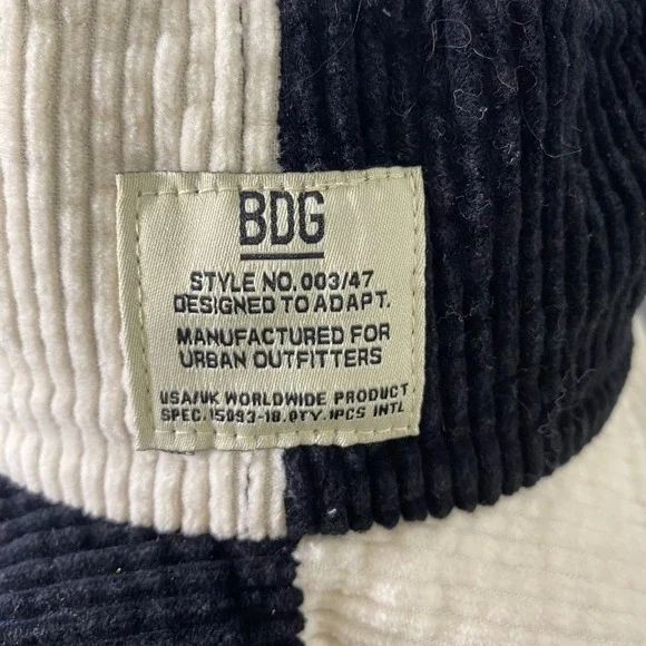 BDG Urban Outfitters Corduroy Patchwork Bucket Hat Black Cream Distressed - Picture 3 of 11